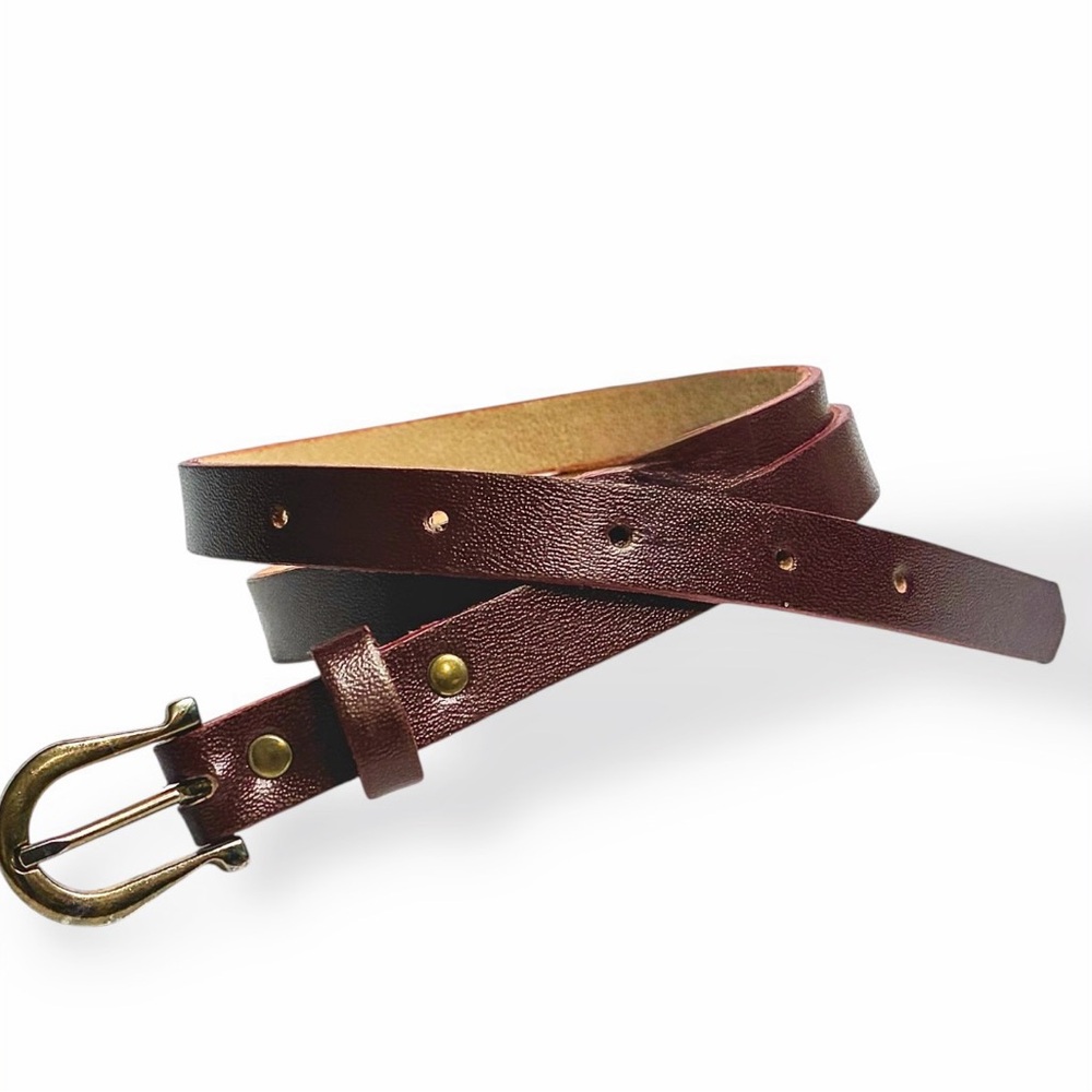 VINTAGE FULL-GRAIN LEATHER BELT WITH SOLID BRASS BUCKLE